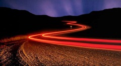 Road at night with bulb shutter-speed.